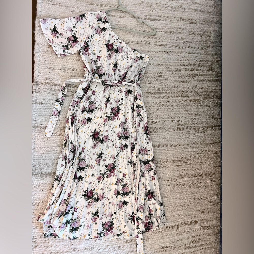 One shoulder floral midi dress